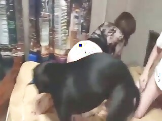 Two women with sexy bodies want dog fucking